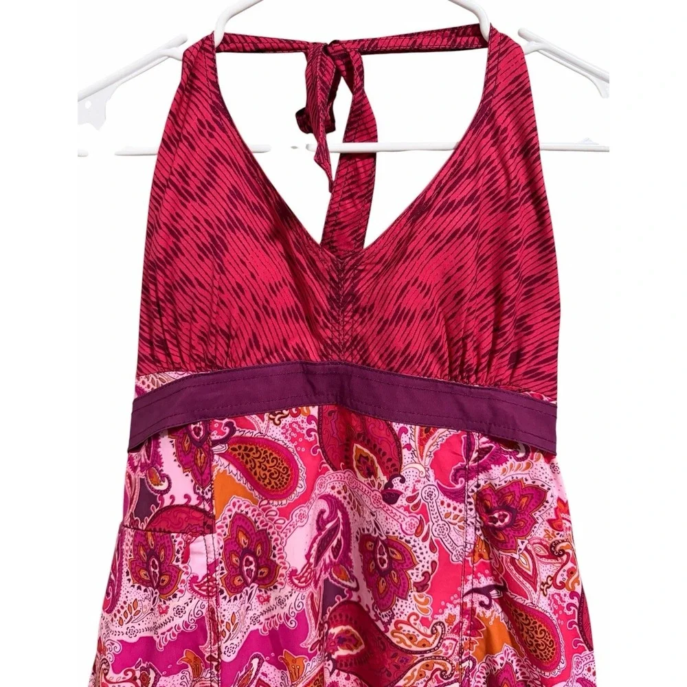 Athleta Pack Everywhere‎ Halter Travel Athletic Dress Red Pink Paisley Size 10